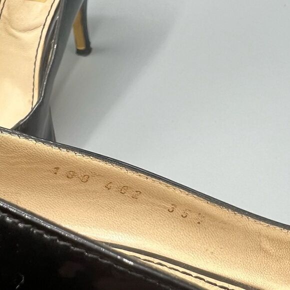 YSL Yves Saint Laurent Black Patent Leather Open Toe Heels Pumps - Picture 8 of 9